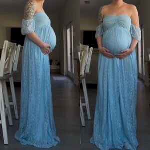 Elegant Blue Lace Maternity Dress